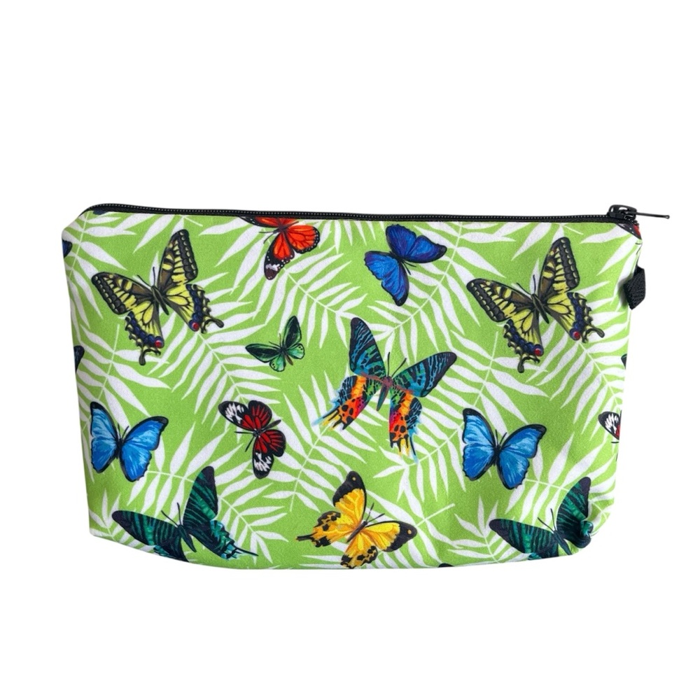 Tropical Butterfly Makeup Pouch Cosmetic Travel Bag Zippered Rainforest Jungle